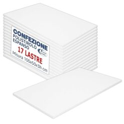 Sicignano Lastre Polistirolo Espanso 100x50x3 cm (17 Pezzi), Pannelli Isolanti Termici per Pareti, Controsoffitti e Imballaggi Robusti, Lastra Polistirene per Fai da Te e Modellismo