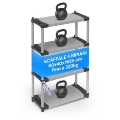 Sicignano Scaffale Modulare in Resina Alta Portata 80kg per Ripiano, Dimensioni 80x40x165h cm, Uso Interno ed Esterno, Garage, Cantina, Lavanderia (4 Ripiani)