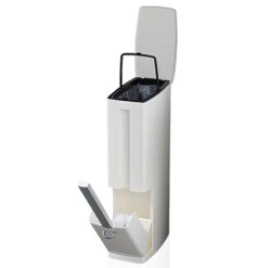 Sicignano | Set 2 in 1 Scopino e Cestino da Bagno Salvaspazio Autoportante, Portascopino e Pattumiera per Toilette WC, Contenitore Spazzatura Removibile con Chiusura Antiodore