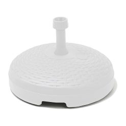 Sicignano | Base Tonda Grande 17 Litri da Riempire per Ombrellone, Plastica, con Tubo, Resistente, Compatibile con Tubo da 33 a 48 mm, Finitura Elegante in Rattan, Ø45x30,5h cm (3, Bianco)