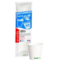 Sicignano Bicchieri Monouso Carta BIO 180ml Bianchi Compostabili, Biodegradabili, Ecologici per Acqua, Caffè e Bevande Calde/Fredde, Resistenti per Ufficio, Casa e Feste (50 pz, Set Standard)