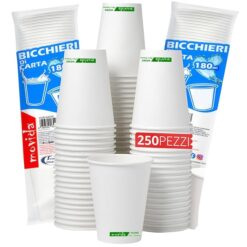Sicignano Bicchieri Monouso Carta BIO 180ml Bianchi Compostabili, Biodegradabili, Ecologici per Acqua, Caffè e Bevande Calde/Fredde, Resistenti per Ufficio, Casa e Feste (250 pz, Office Pack)
