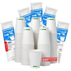 Sicignano Bicchieri Monouso Carta BIO 180ml Bianchi Compostabili, Biodegradabili, Ecologici per Acqua, Caffè e Bevande Calde/Fredde, Resistenti per Ufficio, Casa e Feste (500 pz, Risparmio Smart)