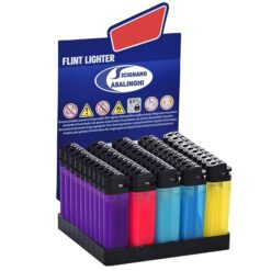 Sicignano Box 50 Accendini a Pietrina Fluo Traslucidi Fiamma Regolabile Formato Scorta Display Espositore da Banco Usa e Getta Colori Vivaci