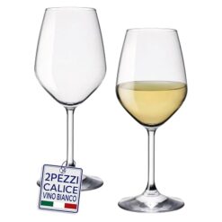 Sicignano | Calice Vino D ivino in Vetro Sottile Made in Italy, Eleganti e Trasparenti, Lavabili in Lavastoviglie (2, Vino bianco)