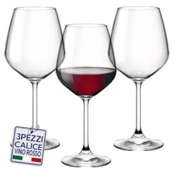 Sicignano | Calice Vino D ivino in Vetro Sottile Made in Italy, Eleganti e Trasparenti, Lavabili in Lavastoviglie (3, Vino Rosso)