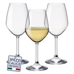 Sicignano | Calice Vino D ivino in Vetro Sottile Made in Italy, Eleganti e Trasparenti, Lavabili in Lavastoviglie (3, Vino bianco)