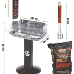 Sicignano Casalinghi Ingrosso Casalinghi Arredo Giardino Hotellerie Barbecue a Carbone con Pinza, Carbone e Fiammiferi, 86 cm Altezza, 60 x 40 cm Griglia