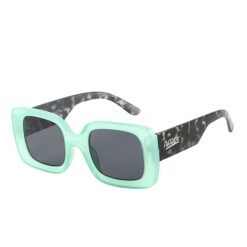 Occhiali da Sole Unisex Lenti Nera Montatura Verde Menta Spessa Forma Rettangolare Categoria 3 UV400