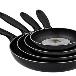 Sicignano Casalinghi Ingrosso Casalinghi Arredo Giardino Hotellerie Vulcano Set di 4 Padelle Antiaderenti in Alluminio, Manici 12-20cm, Diametri 16-28cm, Made in Italy, Nero (3, SET 4 PZ)