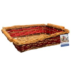 Sicignano | Cesto in Vimini Decorativo, per Regalo, Festività, Pasqua, Natale, con Accessori Opzionali per Confezione (Miele Oro Rosso, cm.46x34x13h - Rettangolare)