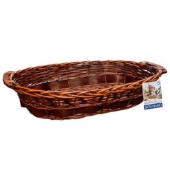Sicignano | Cesto in Vimini Decorativo, per Regalo, Festività, Pasqua, Natale, con Accessori Opzionali per Confezione (Noce, cm.67x43x14h - Ovale)