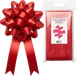 Set 10 Coccarde Rosse con Tirante Fiocco Decorativo Ceste Natale Pasqua