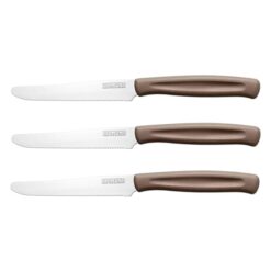 Sicignano | Coltello da Tavola in Acciaio Inox 10,7cm con Manico Colorato in PP, Lavabile in Lavastoviglie, Taglio Preciso per Uso Alimentare (Marrone, 3 pezzi)