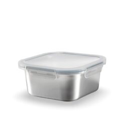 Sicignano Contenitore Alimenti Acciaio Inox Quadrato ml.600, Lunch Box Ermetico con Coperchio, Porta Pranzo per Ufficio e Scuola, Adatto a Microonde, Forno, Frigo e Freezer
