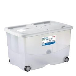 Sicignano | Contenitore Trasparente Storage Box Vasco con Coperchio Doppia Apertura ? Multiuso Salvaspazio per Giocattoli Abiti Libri, Impilabile, Capacità 57 L (Bianco, 1, unità)