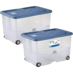 Sicignano | Contenitore Trasparente Storage Box Vasco con Coperchio Doppia Apertura ? Multiuso Salvaspazio per Giocattoli Abiti Libri, Impilabile, Capacità 57 L (Palace Blu, 2, unità)