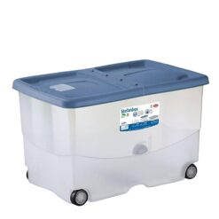 Sicignano | Contenitore Trasparente Storage Box Vasco con Coperchio Doppia Apertura ? Multiuso Salvaspazio per Giocattoli Abiti Libri, Impilabile, Capacità 57 L (Palace Blu, 1, unità)