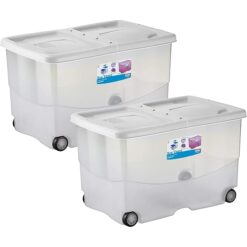 Sicignano | Contenitore Trasparente Storage Box Vasco con Coperchio Doppia Apertura ? Multiuso Salvaspazio per Giocattoli Abiti Libri, Impilabile, Capacità 57 L (Bianco, 2, unità)