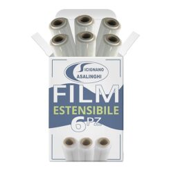 Sicignano | Film Estensibile Manuale 2,6 kg Circa ? Pellicola da Imballaggio in Polietilene, Alta Elasticità, Protezione Pallet e Merci da Polvere e Umidità (Trasparente, 6 rotoli)