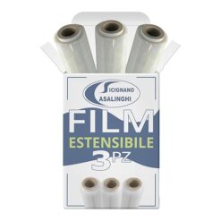 Sicignano | Film Estensibile Manuale 2,6 kg Circa, Pellicola da Imballaggio in Polietilene, Alta Elasticità, Protezione Pallet e Merci da Polvere e Umidità (Trasparente, 3 rotoli)