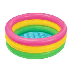 Sicignano | Piscina Piscinette Gonfiabile Rotonda Bambini 3 Anelli con Fondo Morbido in PVC - Colori Rosa Giallo Verde - Resistente per Giardino, Casa, Spiaggia (Ø 61x25h cm)