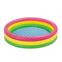 Sicignano | Piscina Piscinette Gonfiabile Rotonda Bambini 3 Anelli con Fondo Morbido in PVC - Colori Rosa Giallo Verde - Resistente per Giardino, Casa, Spiaggia (Ø 84x25h cm)