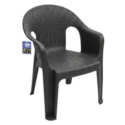 Sicignano Poltrona Giorgia Effetto Rattan Nero, Sedia da Giardino con Braccioli in Polipropilene Riciclato, Poltroncina Impilabile per Esterno e Interno, Portata 120kg, Design Moderno
