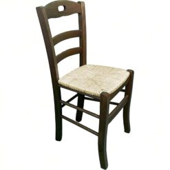 Sicignano | Sedia Lory in Legno Massello Noce con Seduta in Paglia, 46x39x87h cm, Artigianale, Adatto a Cucina Ristorante Pizzeria, Made in Italy