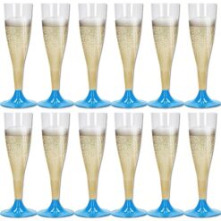 Sicignano | Set 12 Calici Flute in Plastica Trasparente con Piedini Colore Azzurro 10cl ? Bicchieri Lavabili Ideali per Feste Brindisi Celebrazioni ? Perfetti per Champagne Prosecco Cocktail