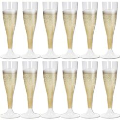 Sicignano | Set 12 Calici Flute in Plastica Trasparente con Piedini Colore Bianco 10cl ? Bicchieri Lavabili Ideali per Feste Brindisi Celebrazioni ? Perfetti per Champagne Prosecco Cocktail