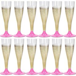 Sicignano | Set 12 Calici Flute in Plastica Trasparente con Piedini Colore Rosa 10cl ? Bicchieri Lavabili Ideali per Feste Brindisi Celebrazioni ? Perfetti per Champagne Prosecco Cocktail