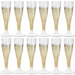 Sicignano | Set 12 Calici Flute in Plastica Trasparente con Piedini Trasparenti 10cl ? Bicchieri Lavabili Ideali per Feste Brindisi Celebrazioni ? Perfetti per Champagne Prosecco Cocktail