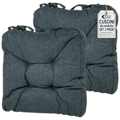 Sicignano | Set 2 Cuscini per Sedie Blu 38x38x8 cm con Lacci, Cuscini Seduta Imbottiti in Poliestere per Cucina e Giardino, Anti-Scivolo