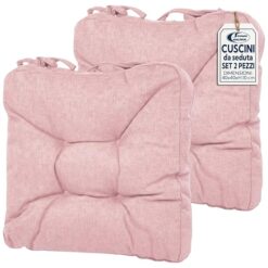 Sicignano | Set 2 Cuscini per Sedie Cipria 38x38x8 cm con Lacci, Cuscini Seduta Imbottiti in Poliestere per Cucina e Giardino, Anti-Scivolo