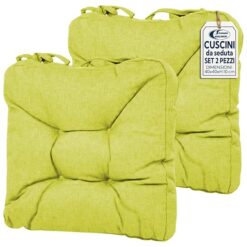 Sicignano | Set 2 Cuscini per Sedie Verde 38x38x8 cm con Lacci, Cuscini Seduta Imbottiti in Poliestere per Cucina e Giardino, Anti-Scivolo