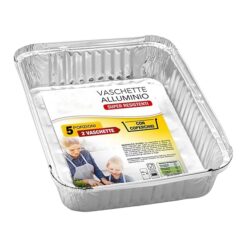 Sicignano | Set 2 Vaschette Alluminio 5 Porzioni con Coperchio – Monouso, Bordo a L, Super Resistenti, Adatte a Forno e Frigorifero, Made in Italy