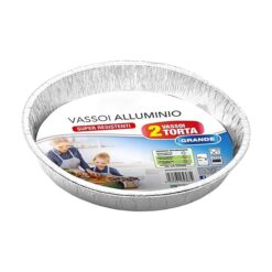 Sicignano | Set 2 Vaschette Alluminio per Torta Grande, Ø27 cm – Senza Coperchio, Bordo a G, Super Resistenti, Adatte a Forno e Frigorifero, Made in Italy