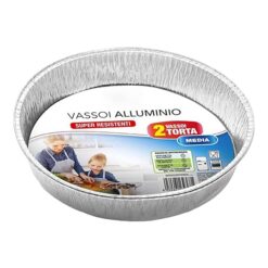 Sicignano | Set 2 Vaschette Alluminio per Torta Media, Ø21 cm – Senza Coperchio, Bordo a G, Super Resistenti, Adatte a Forno e Frigorifero, Made in Italy