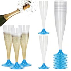 Sicignano | Set 36 Calici Flute in Plastica Trasparente con Piedini Colore Azzurro 10cl ? Bicchieri Lavabili Ideali per Feste Brindisi Celebrazioni ? Perfetti per Champagne Prosecco Cocktail