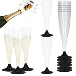 Sicignano | Set 36 Calici Flute in Plastica Trasparente con Piedini Colore Nero 10cl ? Bicchieri Lavabili Ideali per Feste Brindisi Celebrazioni ? Perfetti per Champagne Prosecco Cocktail