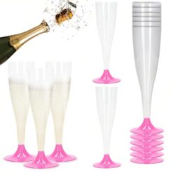 Sicignano | Set 36 Calici Flute in Plastica Trasparente con Piedini Colore Rosa 10cl ? Bicchieri Lavabili Ideali per Feste Brindisi Celebrazioni ? Perfetti per Champagne Prosecco Cocktail