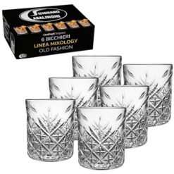 Sicignano Set 6 Bicchieri in Vetro 33 cl – Design Geometrico a Rilievo | Ideali per Gin & Tonic, Cocktail e Acqua | Vetro resistente, brillantezza cristallina, lavabili in lavastoviglie
