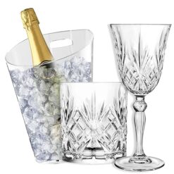 Sicignano | Set 6 Calici CL.27 con 6 Bicchieri CL.34 Melodia per Vino Acqua Liquori Cocktail, Cristallo Ecologico, Trasparenti, Resistenti – Omaggio Secchiello Champagne Marea 1 Bottiglia
