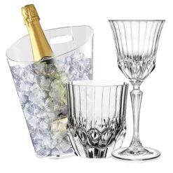 Sicignano | Set 6 Calici CL.28 con 6 Bicchieri CL.35 Adagio per Vino Acqua Liquori Cocktail, Cristallo Ecologico, Trasparenti, Resistenti – Omaggio Secchiello Champagne Marea 1 Bottiglia