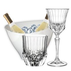 Sicignano | Set 6 Calici CL.28 con 6 Bicchieri CL.35 Adagio per Vino Acqua Whisky Liquori Cocktail, Cristallo Ecologico, Trasparenti, Resistenti – Omaggio Secchiello Champagne Bianco 2 Bottiglie