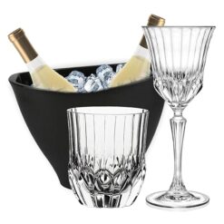 Sicignano | Set 6 Calici CL.28 con 6 Bicchieri CL.35 Adagio per Vino Acqua Whisky Liquori Cocktail, Cristallo Ecologico, Trasparenti, Resistenti – Omaggio Secchiello Champagne Nero 2 Bottiglie