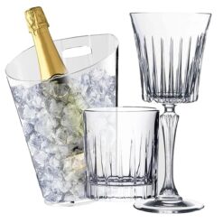Sicignano | Set 6 Calici CL.30 con 6 Bicchieri CL.36 Timeless per Vino Acqua Liquori Cocktail, Cristallo Ecologico, Trasparenti, Resistenti – Omaggio Secchiello Champagne Marea 1 Bottiglia