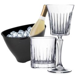 Sicignano | Set 6 Calici CL.30 con 6 Bicchieri CL.36 Timeless per Vino Acqua Whisky Liquori Cocktail, Cristallo Ecologico, Trasparenti, Resistenti – Omaggio Secchiello Champagne Nero 2 Bottiglie