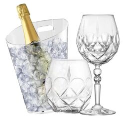 Sicignano | Set 6 Calici CL.53 con 6 Bicchieri CL.38 Alkemist per Vino Acqua Liquori Cocktail, Cristallo Ecologico, Trasparenti, Resistenti – Omaggio Secchiello Champagne Marea 1 Bottiglia